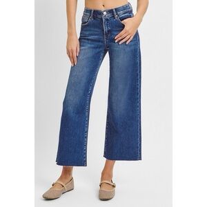 RISEN Raw Hem Wide Leg Cropped Denim Jeans